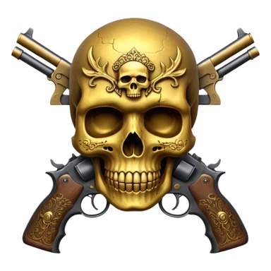 A realistic golden skull with guns sticker