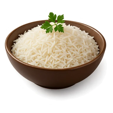Realistic style plate of white rice with parsley, natural details, no background. sticker