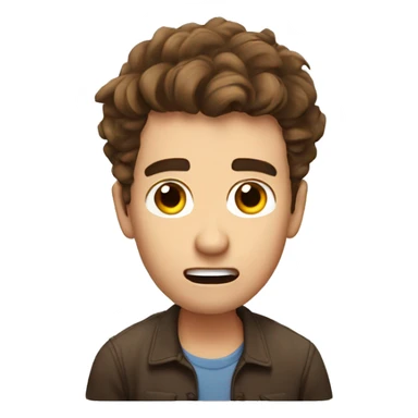 man with surprised face with messy brown hair, with small eyes and very high eyebrows sticker
