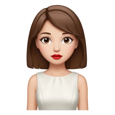 a middle brown hair girl with elegant white dress, wearing makeup sticker