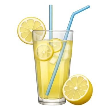 a glass of lemonade with a straw and lemon wedge sticker