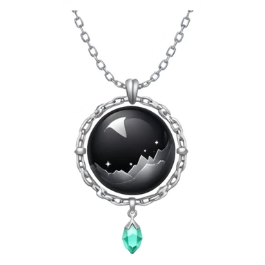 ethereal onyx stone radiating silver energy, cosmic dust around it, delicate floating chain sticker