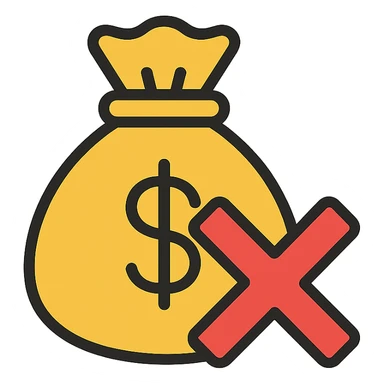 a bag of money with a bold red cross over it, clear and simple icon style sticker