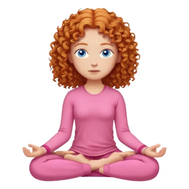 Girl with ginger curly hair and blue eyes in pink clothes meditating  sticker