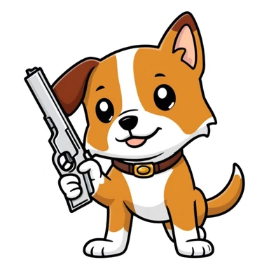 Dog with a gun sticker