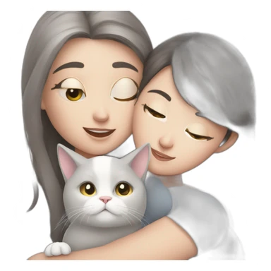 Grey white cat cuddles brunette girl sticker