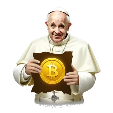 The pope holding Bitcoin sticker