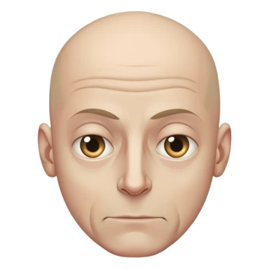 Steven Miller, bald, very grim expression, very narrow face, pronounced sagging eyelids lower on outer sides, bottom lip sticking out sticker