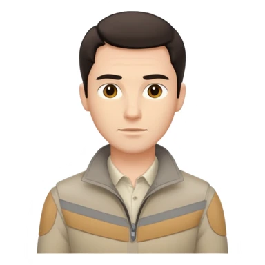 A white handsome man with dark hair and beige clothes sticker