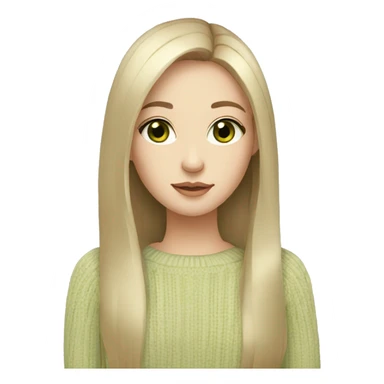 Girl with black straight long hair pale skin light green eyes and beige sweater  sticker