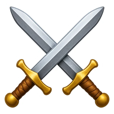Сгенерируй мне в стиле детализированного емодзи два скрещенных меча железных на пнг фоне без фона sticker