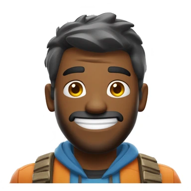 "Crée un émoji inspiré de l'univers de Fortnite. L'émoji doit représenter un personnage de jeu avec un style cartoon coloré, portant un costume emblématique et un sourire enthousiaste. Il doit avoir des éléments caractéristiques de Fortnite sticker