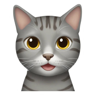 Grey cat with stripes sit near a girl with brown hair sticker