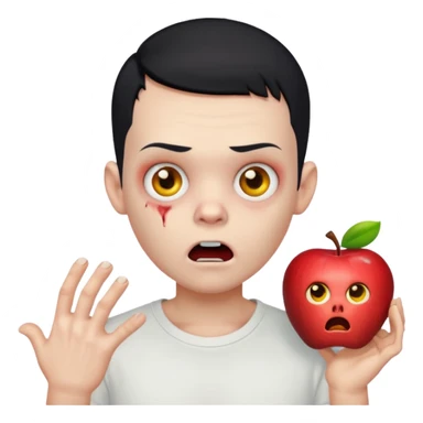 zombie boy with black buzz cut hair and white t shirt, surprised expression, apple style emoji sticker