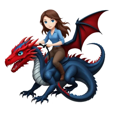 Me, a white female with long brown hair, and blue eyes, wearing black and red, and riding a very black wyvern dragon with hints of red, to your work sticker