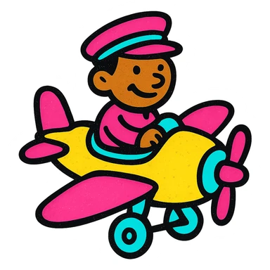 brown male wearing a hat sitting on an aircraft, vibrant and clear, suitable for an emoji or icon sticker