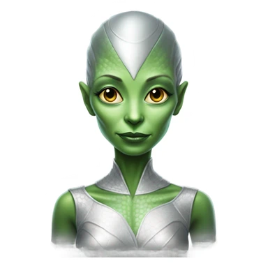 reptilian green alien woman, in silver sticker