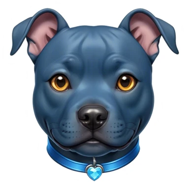 Cinematic Cute Blue Staffordshire Bull Terrier Portrait Emoji, Head tilted playfully and inquisitively, featuring a glossy blue Fur with a healthy sheen, round, sparkling dark eyes filled with curiosity, Simplified yet irresistibly adorable features, highly detailed, glowing with a warm, friendly glow, high shine, affectionate and spirited, stylized with a touch of whimsy, bright and endearing, soft glowing outline, capturing the essence of a mischievous yet loving pup, so playful it feels like it could bound out of the screen and into your arms! sticker