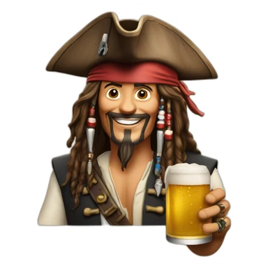 Jack sparrow celebrating with a beer  sticker