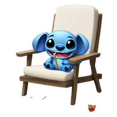 stitch with a cigarette on a chair on beach  sticker
