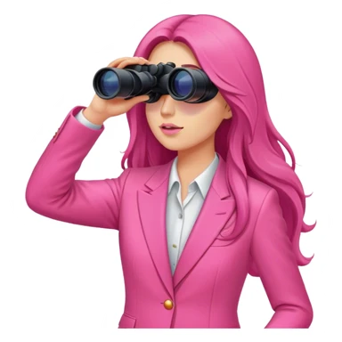 woman with long hair in an intensive color pink suit looking through binoculars sticker
