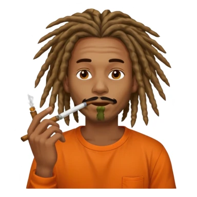 Brownskin man with long dreadlocks orange shirt smoking weed blunt in mouth sticker