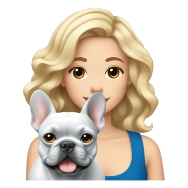 Blonde girl with wavy hair and a blue French bulldog sticker