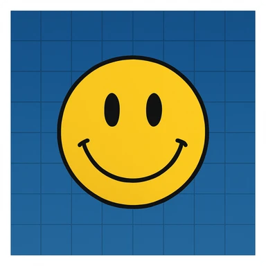 Frame 7: Background is mostly blue, only a little gradient left, grid lines mostly drawn, smiley face unchanged sticker