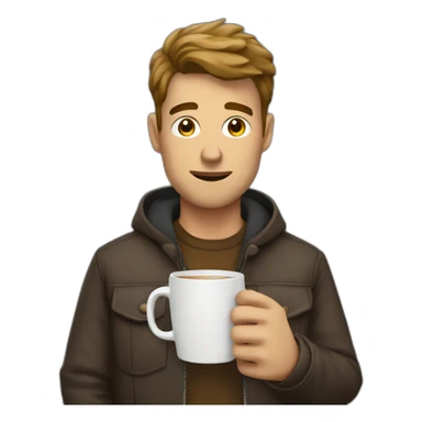 A guy with a coffee and looking at his phone sticker