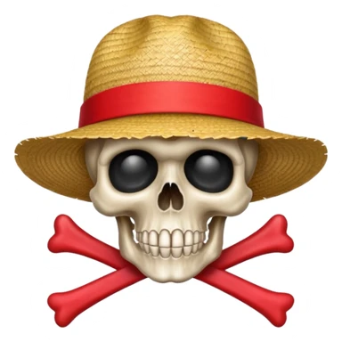 Skull and crossbones wearing a straw hat with the ribbon being red sticker
