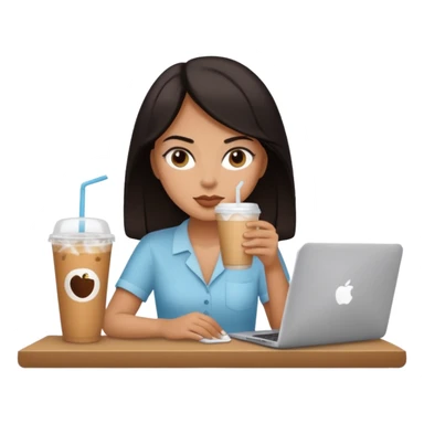 컴퓨터 작업 중 + 아이스 아메리카노(테이크아웃 잔)링거 + 다크서클 + 검은머리 여성 sticker