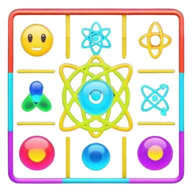 Generate 8 unique emoji-style icons representing chemical element tiles, atomic symbols, colorful science grid blocks, and laboratory chemistry themes. sticker