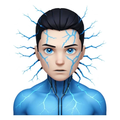 electric lab mutant portrait, head and shoulders only, glowing blue energy cracks on skin, wild hair, intense eyes, sci-fi lab accident vibe, 3D cartoon, mobile game icon style, clean background, no text, no watermark

 sticker