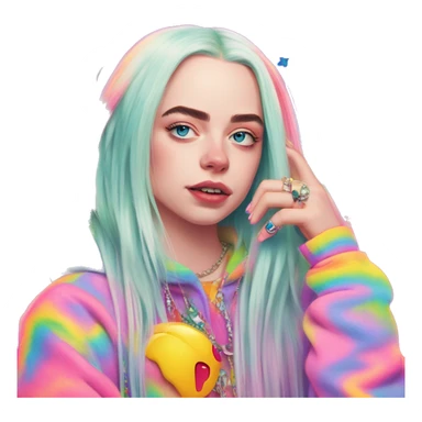 Billie Eilish's effortless cool with Lisa Frank's playful spirit sticker