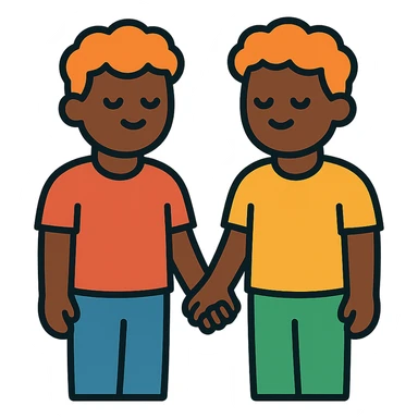 pair of affectionate Black men with ginger hair, holding hands, colorful icon style sticker