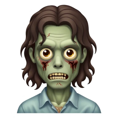man zombie with long dark bown wavy hair sticker