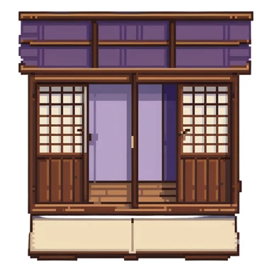 traditional Japanese house with wooden structure, sliding shoji doors, and tatami mat flooring sticker