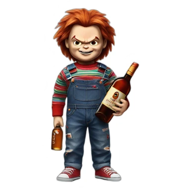 Chucky and bottle of cognac sticker