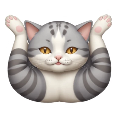 grey and white small cat eyes closed lying down upside down with paws stretched out straight in different directions sticker