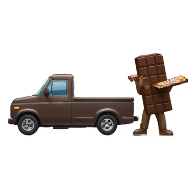 guy eating chocolate bar filming a truck sticker