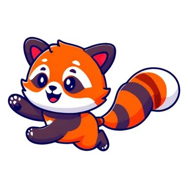 cute red panda jumping, cartoon sticker style, less orange fur sticker