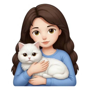 Brunette girl snuggling white Persian cat sticker