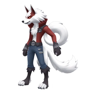 Edgy Anthro-Lycanroc-Red-White-Werewolf-Midnight-form Full Body sticker