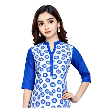 Modern blue women's kurti with white floral prints sticker