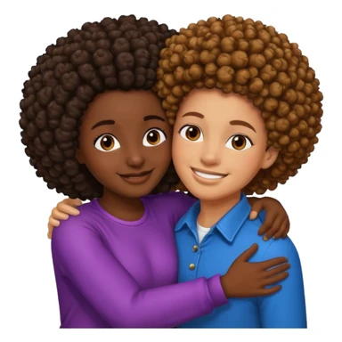 A dark skin curly Afro girl hugging a brown skin guy with Afro fade with  sticker