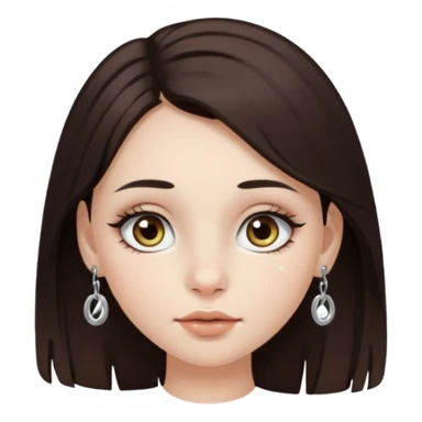 Chica con pelo medio largo y castaño oscuro, piel blanca, ojos hazel y pestañas largas, un piercing septum redondo pequeño  sticker