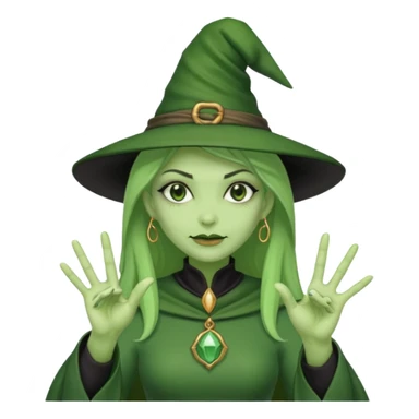 Green witch holding up 3 fingers with both hands sticker