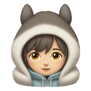 Fille Brune avec un sweat-capuche Totoro avec les couleurs de Totoro sur ventre  sticker