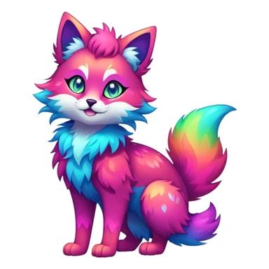 Vibrant multicolored neon-colored Falvie-Fionbri-creature-sparkle-feline-fursona, full body sticker