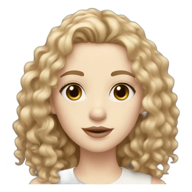 pale skin, long curly dark blonde hair, brown small eyes, full lips sticker